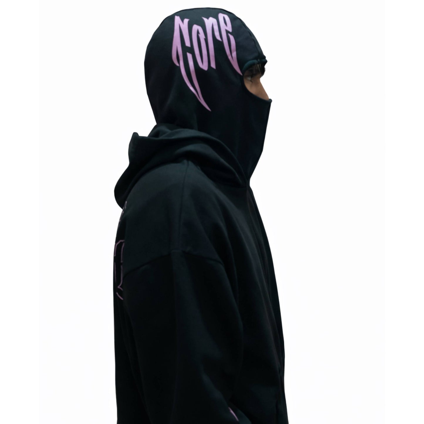 Hoodie Con Balaclava Negra HardCore Rosa CORE