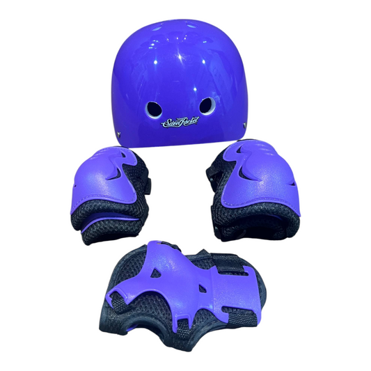 Set Protecciones Morados SWEET ROCKET Casco, Rodilleras, Coderas, Muñequeras