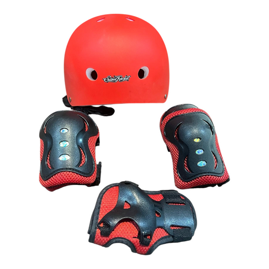Set Protecciones Rojas SWEET ROCKET Casco, Rodilleras, Coderas, Muñequeras