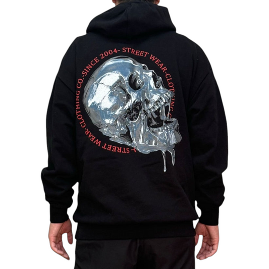 Hoodie Negra Melted Calavera Algodon Pesado ANTIFASHION