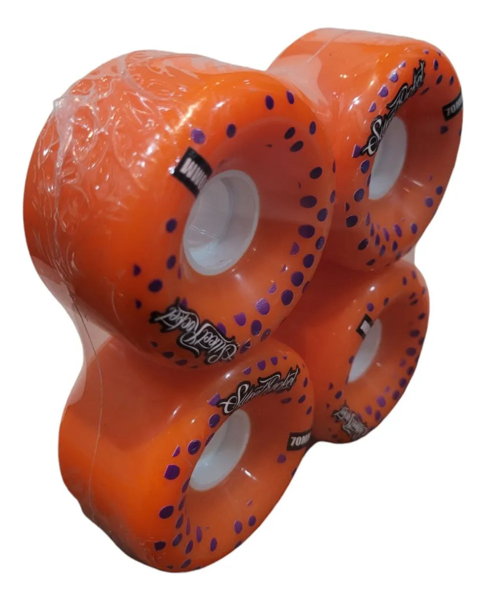 Set Ruedas Naranjas Para Longboard 70mm Sweet Rocket