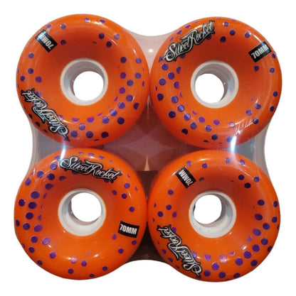 Set Ruedas Naranjas Para Longboard 70mm Sweet Rocket