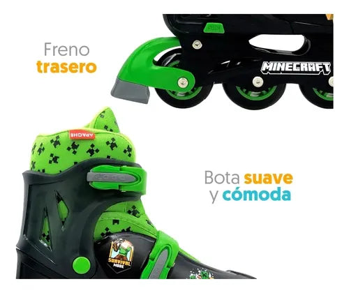 Patines Minecraft Creeper Línea Ajustables 19-22 MINECRAFT
