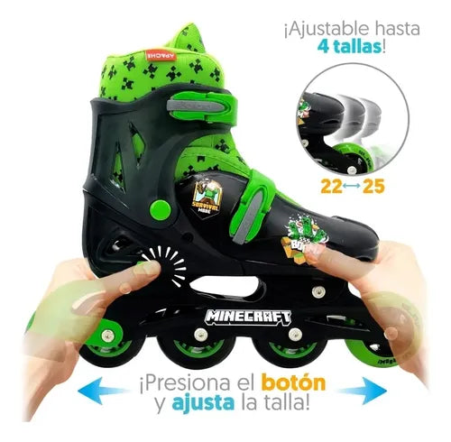 Patines Minecraft Creeper Línea Ajustables 19-22 MINECRAFT