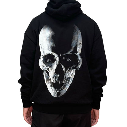 Hoodie Negra Calavera Plata Algodon Pesado ANTIFASHION