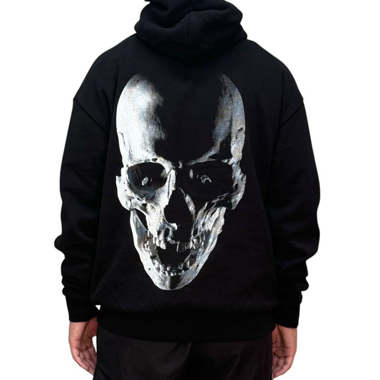 Hoodie Negra Calavera Plata Algodon Pesado ANTIFASHION