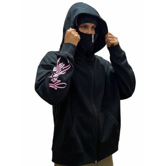 Hoodie Con Balaclava Negra HardCore Rosa CORE