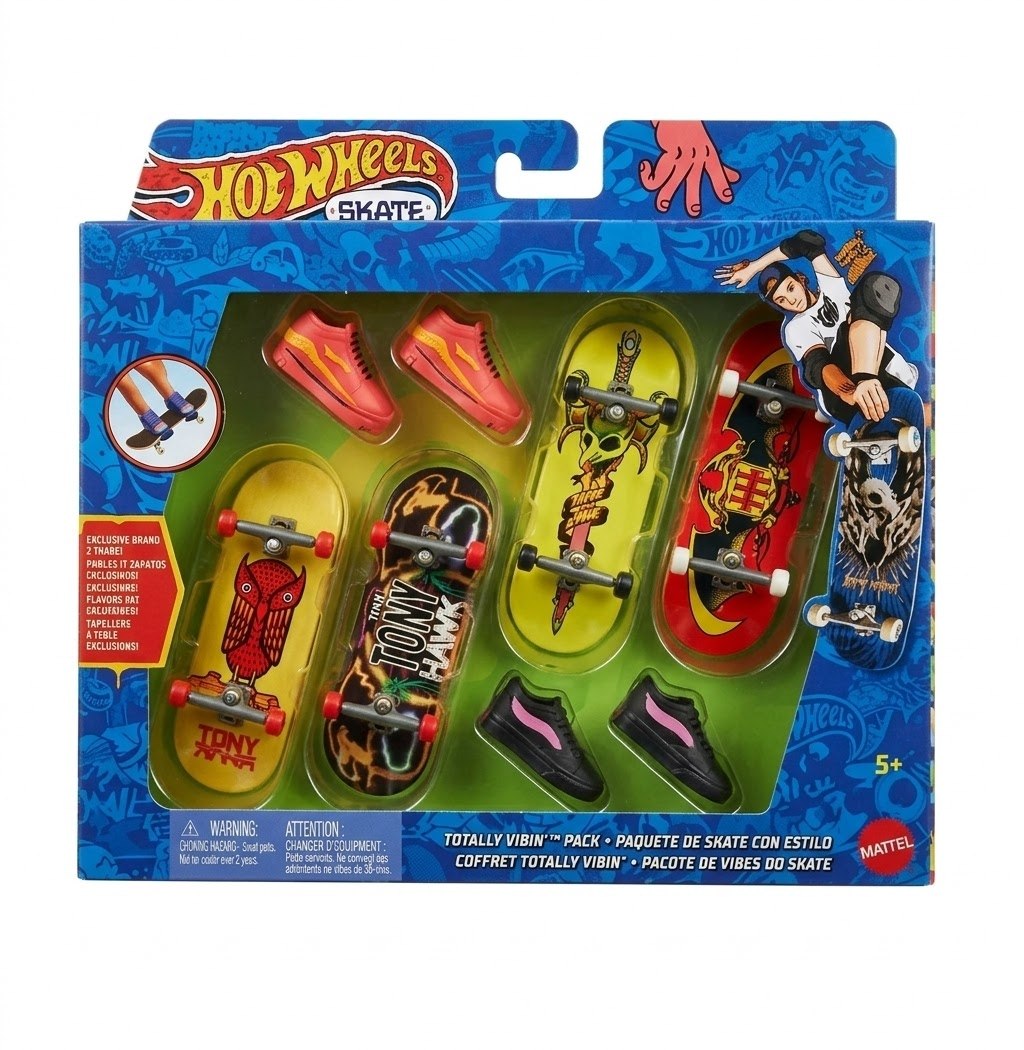 Paquete 4 Patineta Para Dedos Con Tenis Skate Con Estilo Finger Board HOT WHEELS