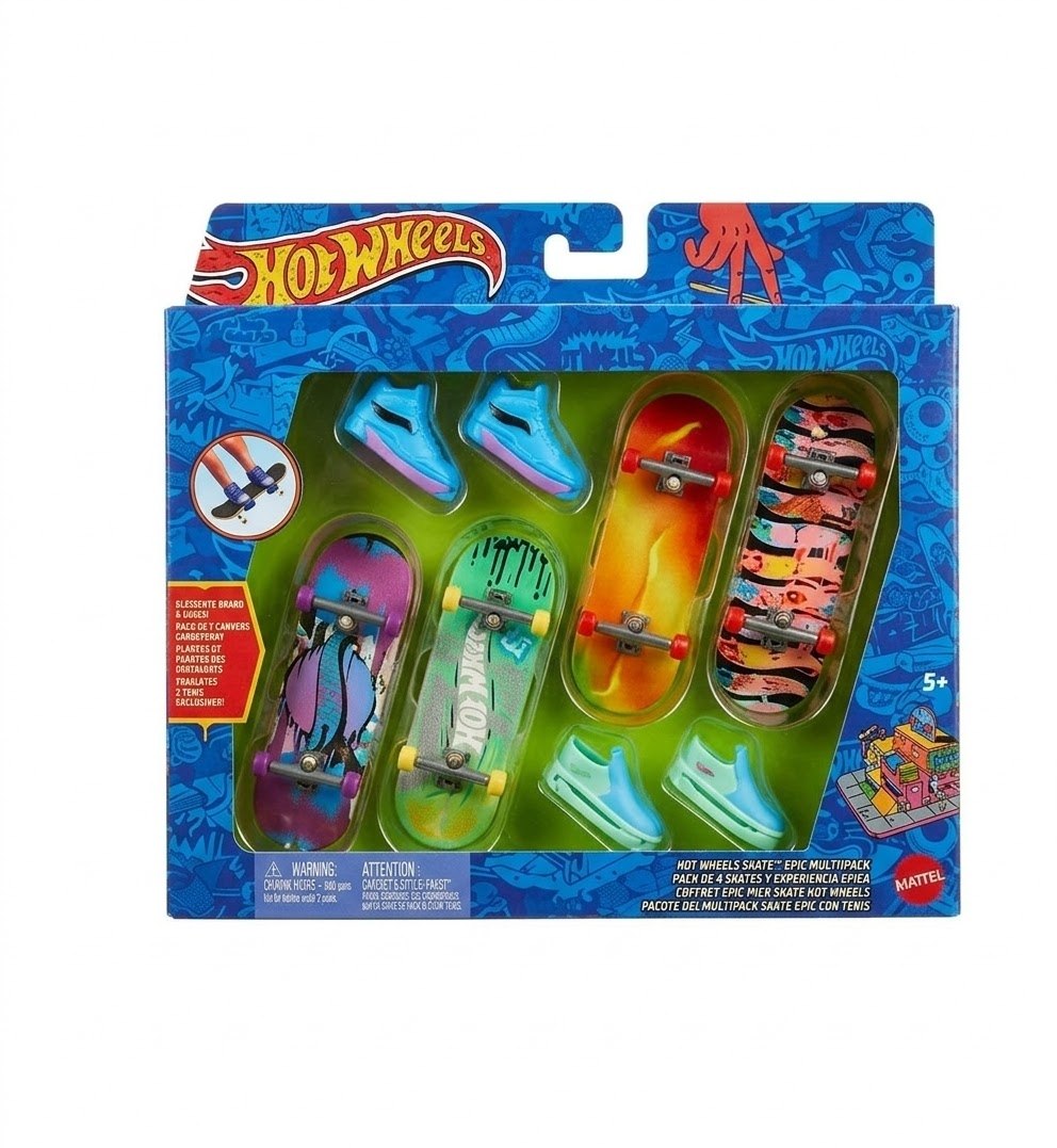 Paquete 4 Patineta Para Dedos Con Tenis Experiencia Epica Finger Board HOT WHEELS