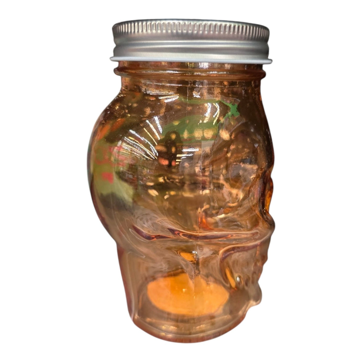 Frasco Contenedor De Vidrio Calavera Naranja