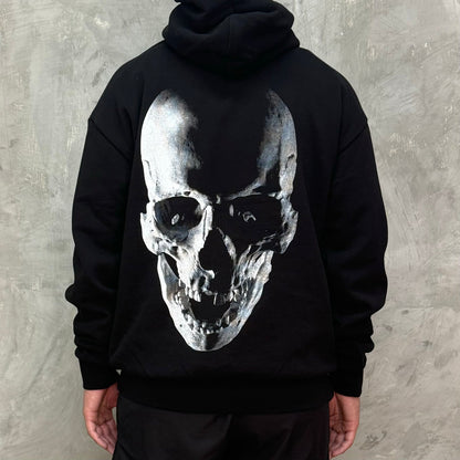 Hoodie Negra Calavera Plata Algodon Pesado ANTIFASHION