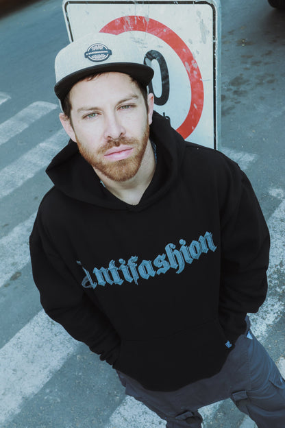 Hoodie Negra Calavera Plata Algodon Pesado ANTIFASHION