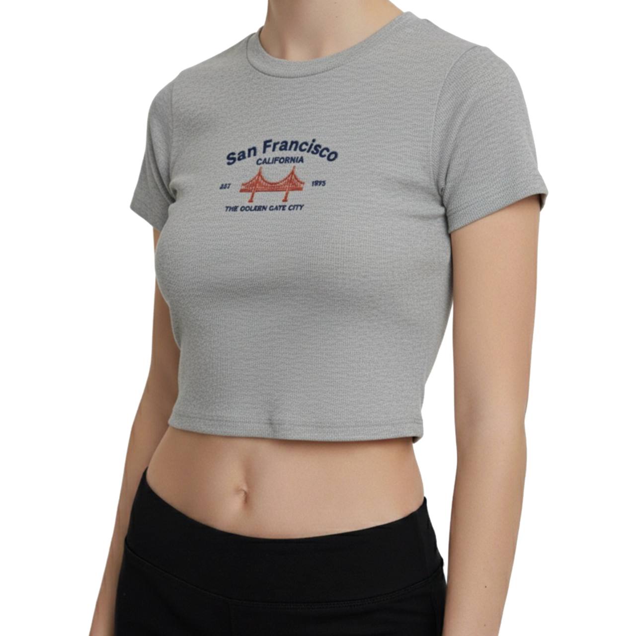 Top gris bordado de mujer San Francisco crop top