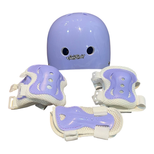 Set Protecciones Lila SWEET ROCKET Casco, Rodilleras, Coderas, Muñequeras